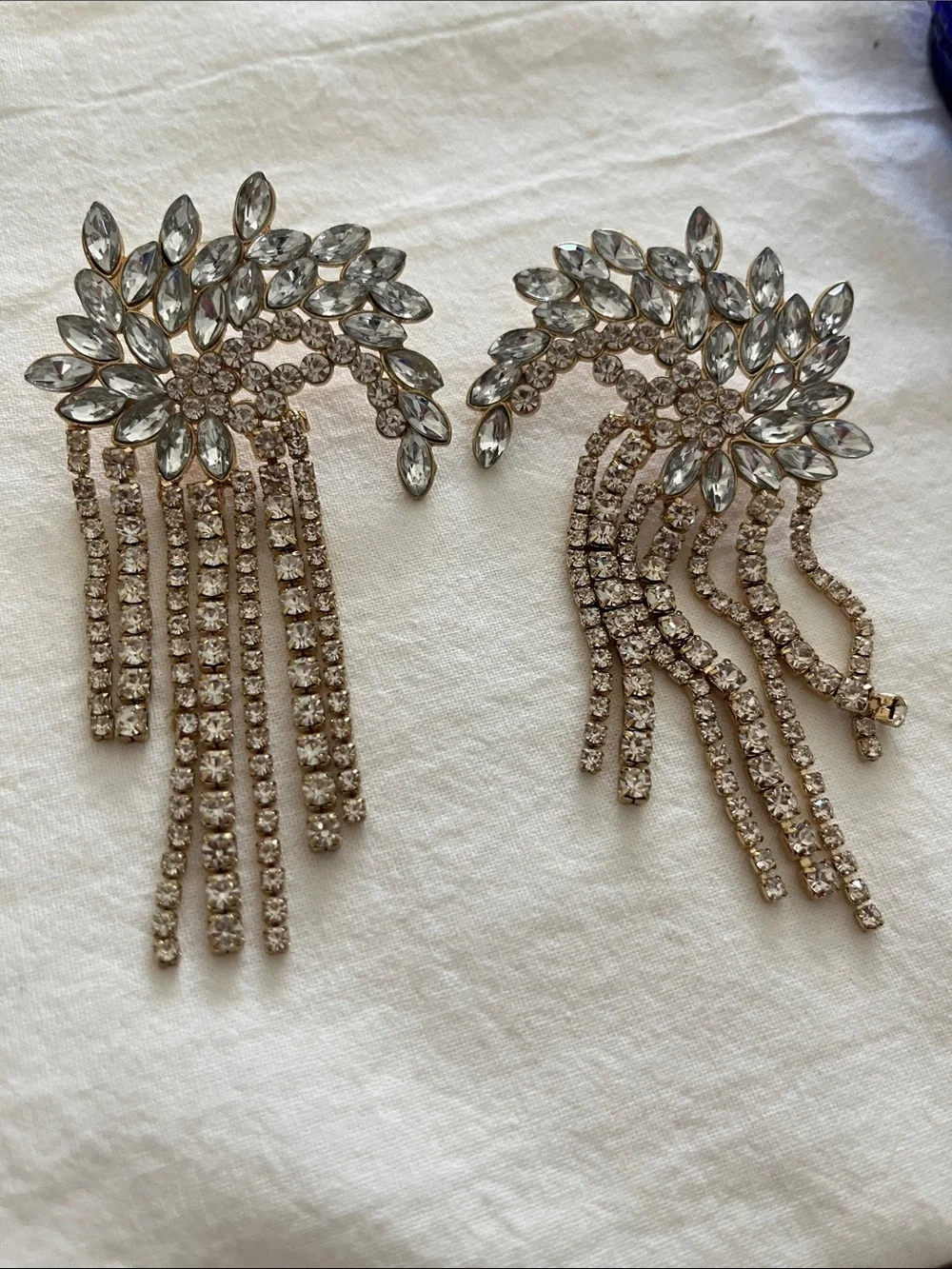 Crystal Tassel Statement Pierced Earrings - Silver Rhinestone Fringe